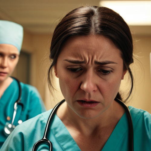 Home 13 **
A healthcare worker (doctor or nurse) looking stressed but determined, surrounded by medical equipment. Soft, warm lighting to convey empathy. In the background, blurred figures represent patients needing care. The overall mood should be supportive and highlight the pressures of the job.
**