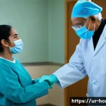 건강관리사 초보자를 위한 실무 가이드 - A compassionate healthcare worker wearing full protective gear including gloves, mask, gown, and sho...